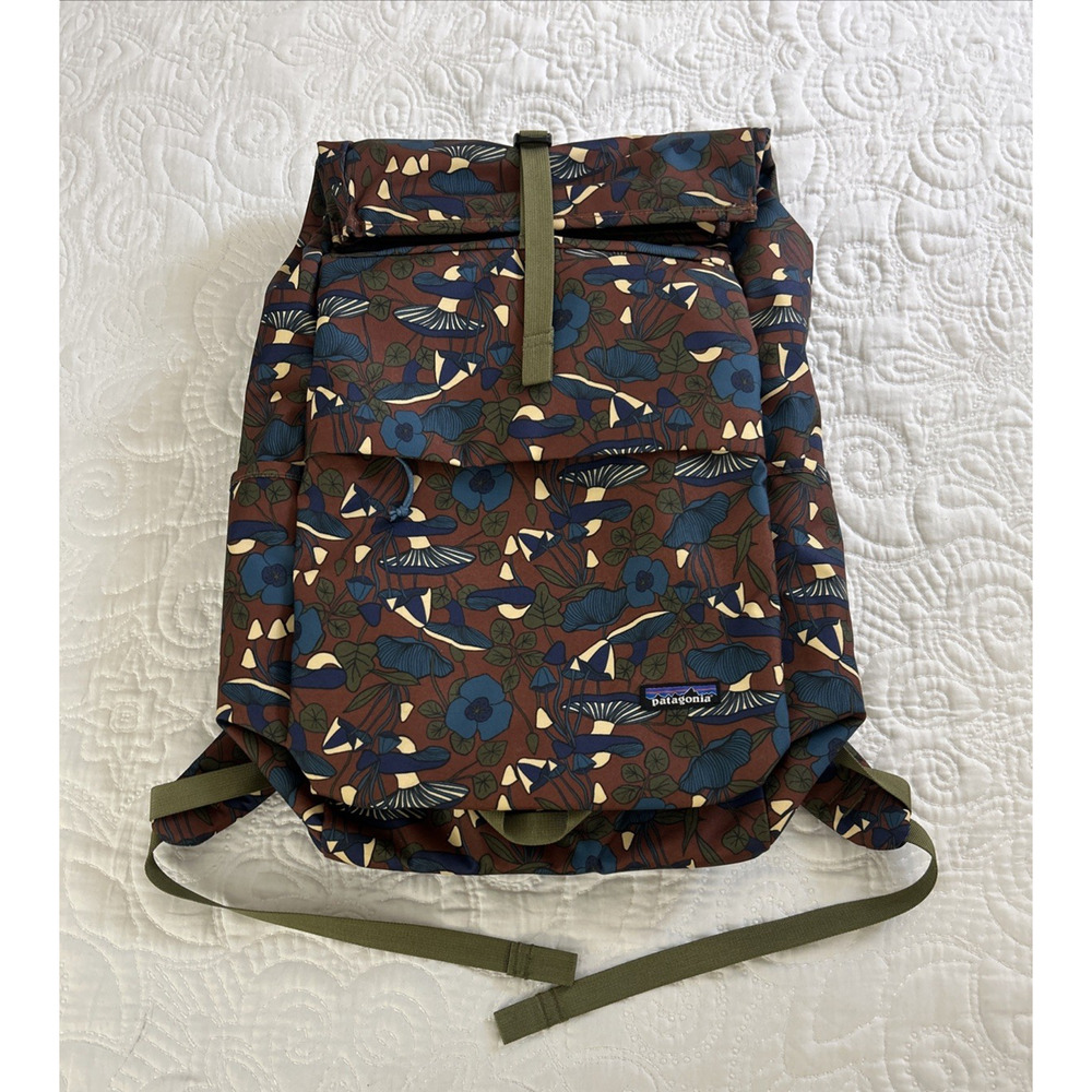 Patagonia Arbor Roll Top Canvas Pack Backpack Brown Blue Mushrooms Rucksack - Picture 2 of 11